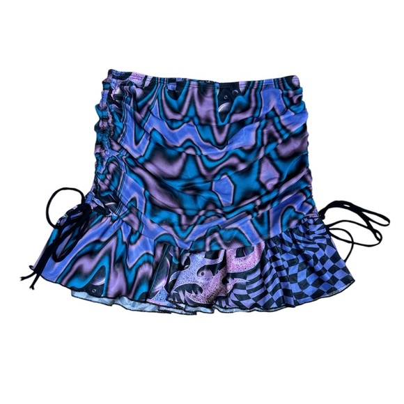 Current Mood Medium Mini Skirt Y2K Vibes Abstract Checkered Yin Yang Blue Purple - Picture 1 of 6